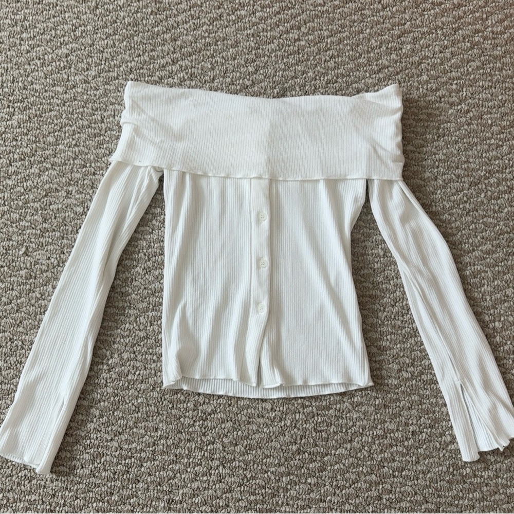 Princess Polly White Ribbed Off-Shoulder Top - Picture 11 of 11
